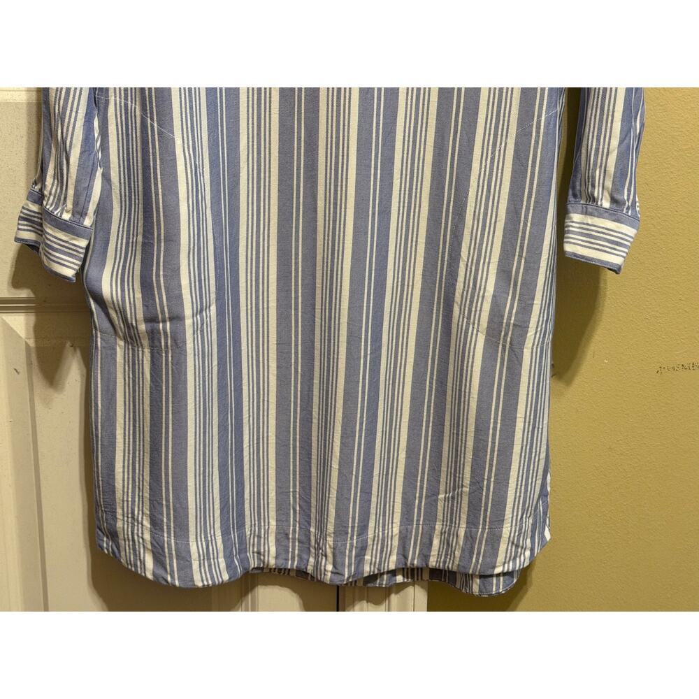 J. Jill Blue White Tunic Shirt Dress Long Sleeve Pockets Buttons Rayon Women's M - Picture 3 of 15